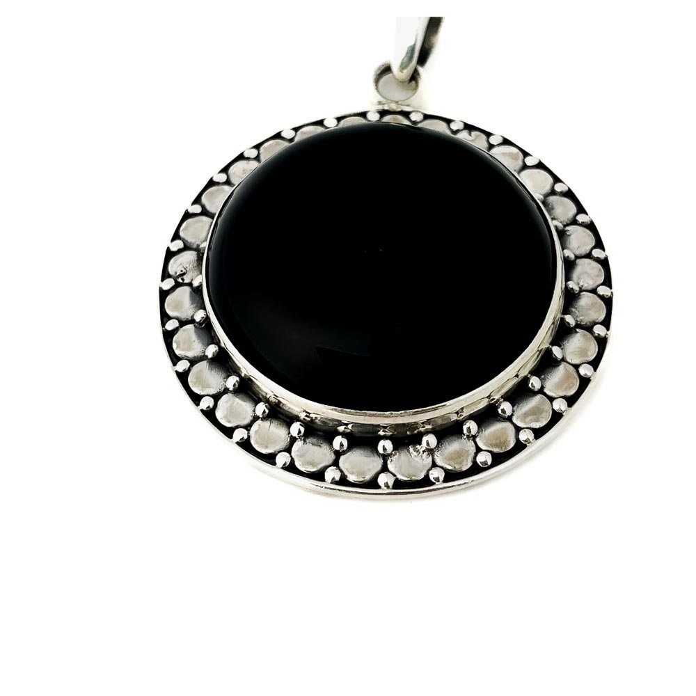 Pingente Mandala com pedra Onix Prata de bali 925 Onix