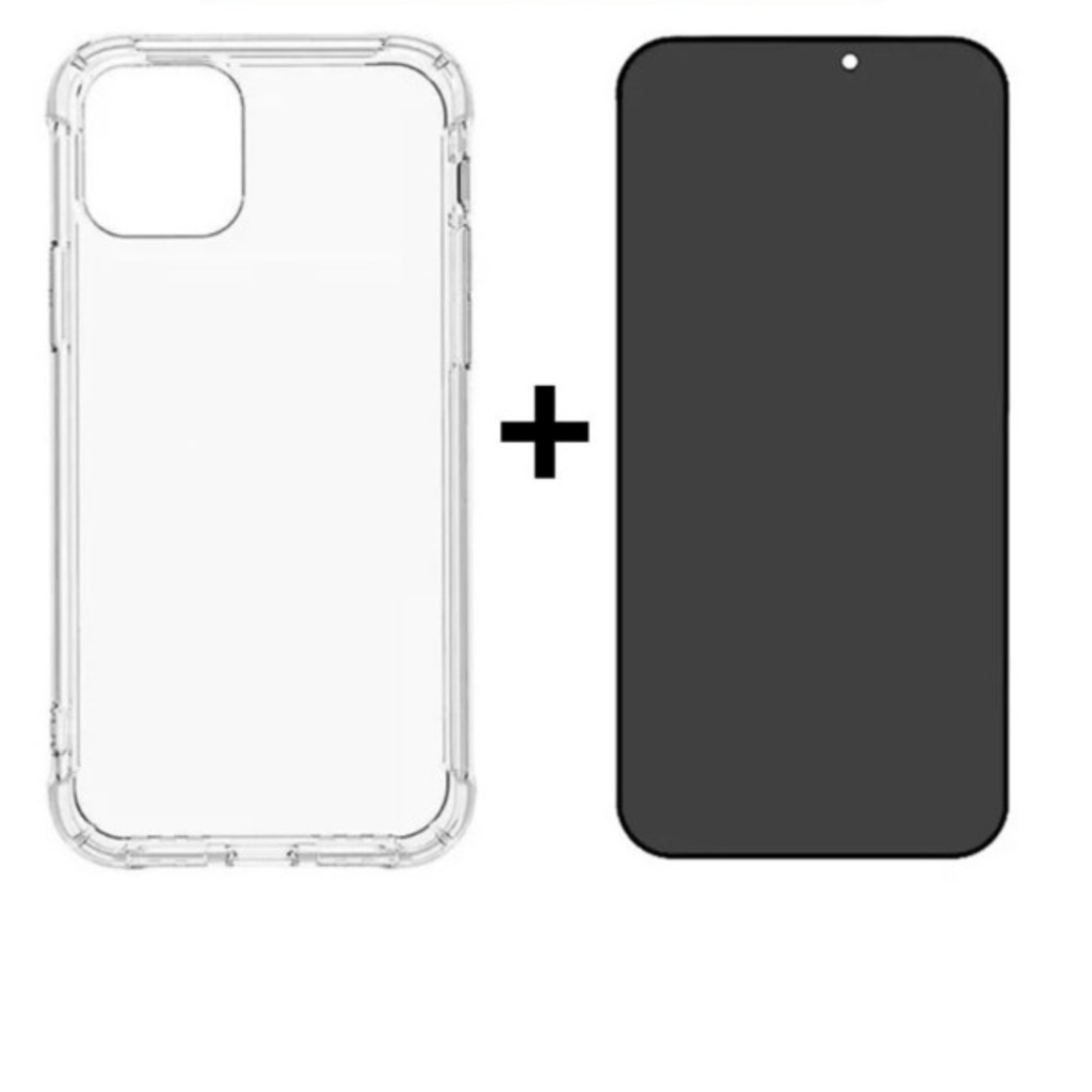 Capa TPU + Película Vidro Privacidade iPhone X XS 11 12 13 14 15 16 Pro Max - BrasaMix