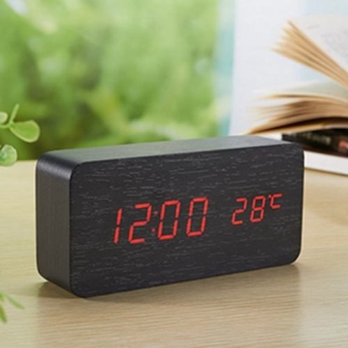 Relógio Despertador Mesa Digital em Madeira com Controle de Som – LED Moderno, Silencioso e Sofisticado