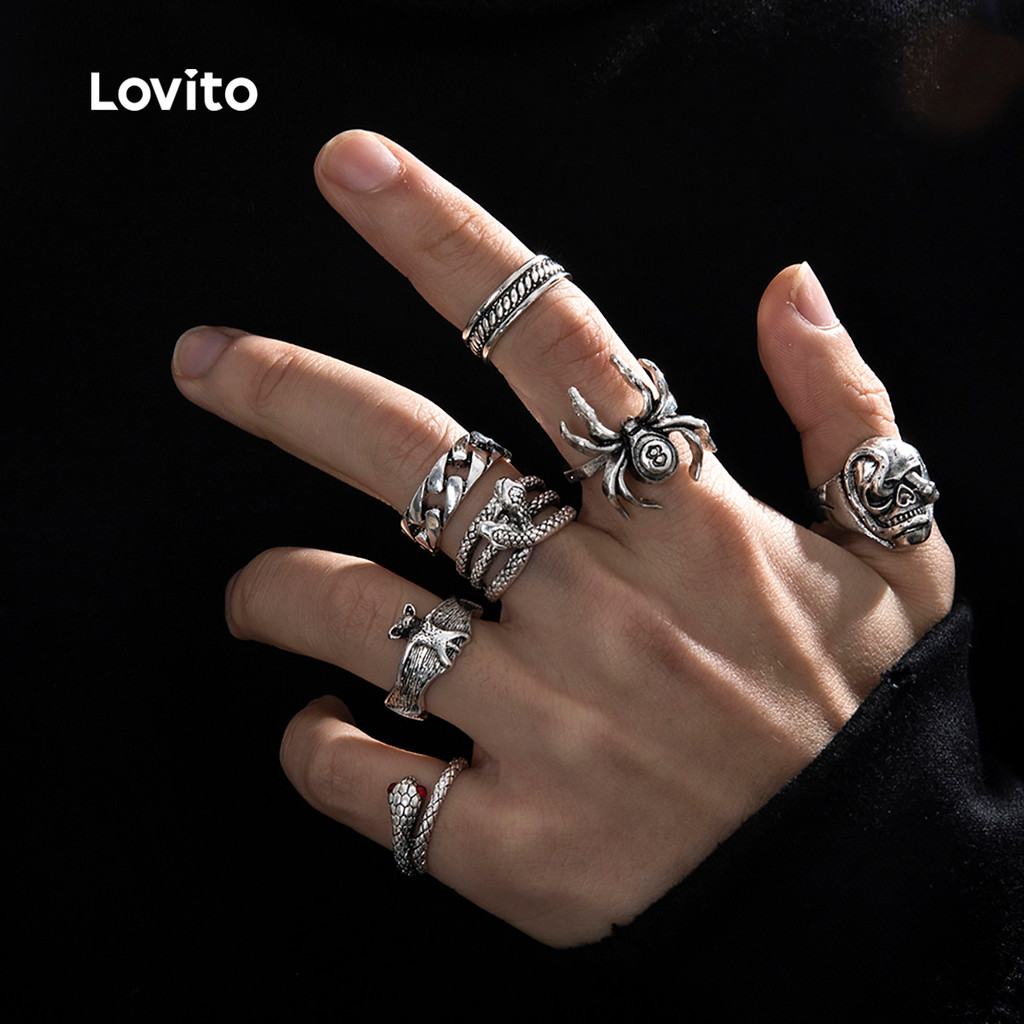 Lovito Anéis de Retro HipHop LFASCS563 em Oferta na Shopee