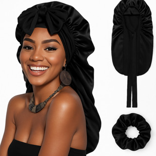Touca de Cetim Longa com Faixa de Laço Toca Cetim Dupla Face Gigante para Cabelos Longos Box Braids em Oferta na Shopee