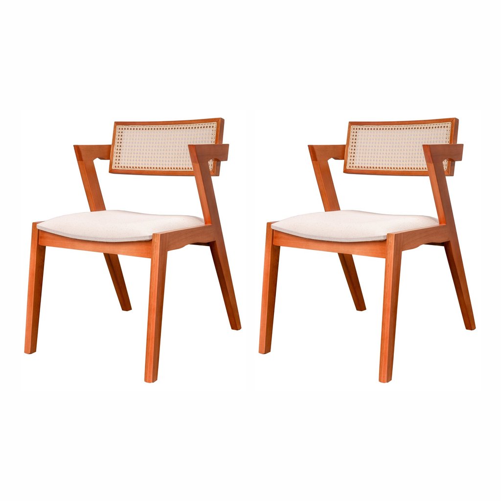 Kit 2 cadeiras Madeira Maciça, Rattan de Fibra 100% Natural e Estofada Verona Espresso Móveis  Champagne/Off White em Oferta na Shopee