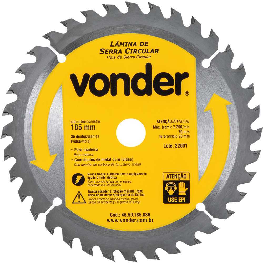 Lâmina Serra Circular C/Vídea 185x20 mm 36 Dentes VONDER em Oferta na Shopee