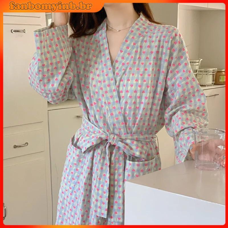 Estilo japonês Robe roupão de banho feminino camisola primavera outono estilo solto manga longa estilo Homewear