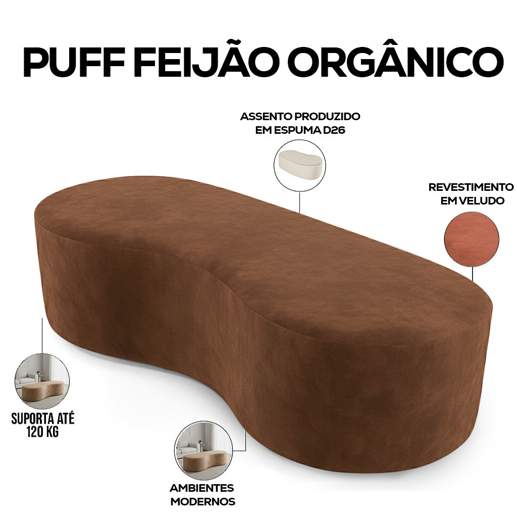 Puff Noah Orgânico em Veludo Marrom Várias Cores GM Móveis