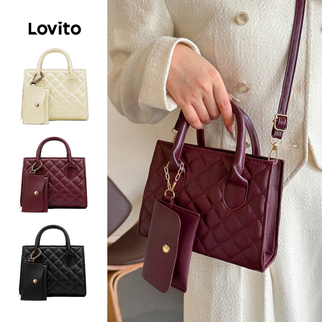 Lovito Bolsa de Ombro Pequena com Padrão de Diamante Casual para Mulheres LFA101045 em Oferta na Shopee