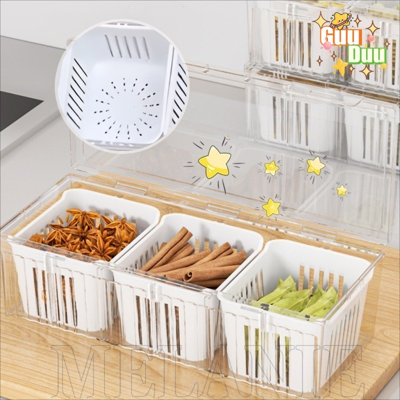 [Guudu] Caixa De Armazenamento De Temperos-Organizador De Cozinha-Grades Recipientes Selados Para Geladeira-Ferramenta D