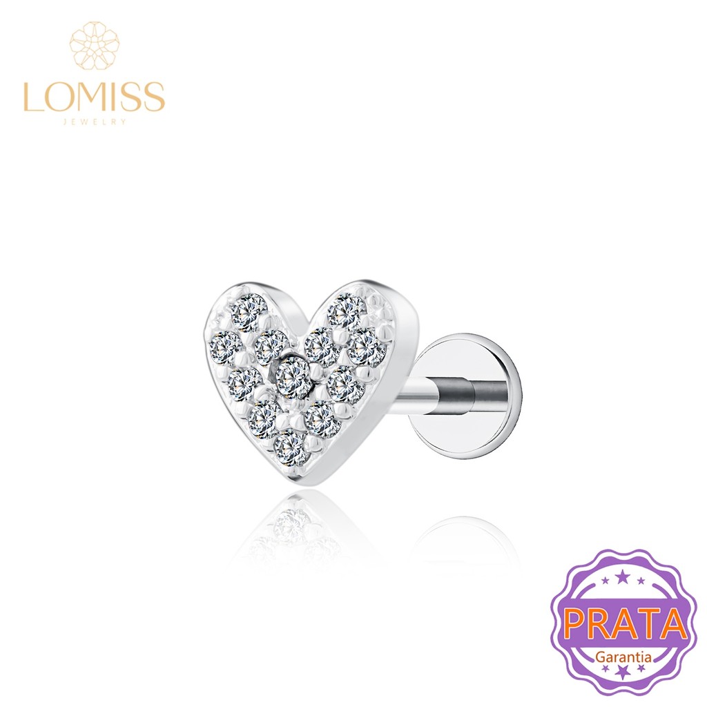 Piercing Orelha Prata 925 Coração Zircônias Cravejado Para Labret Lateral Tragus Conch Helix Lábios Nariz Boca em Oferta na Shopee