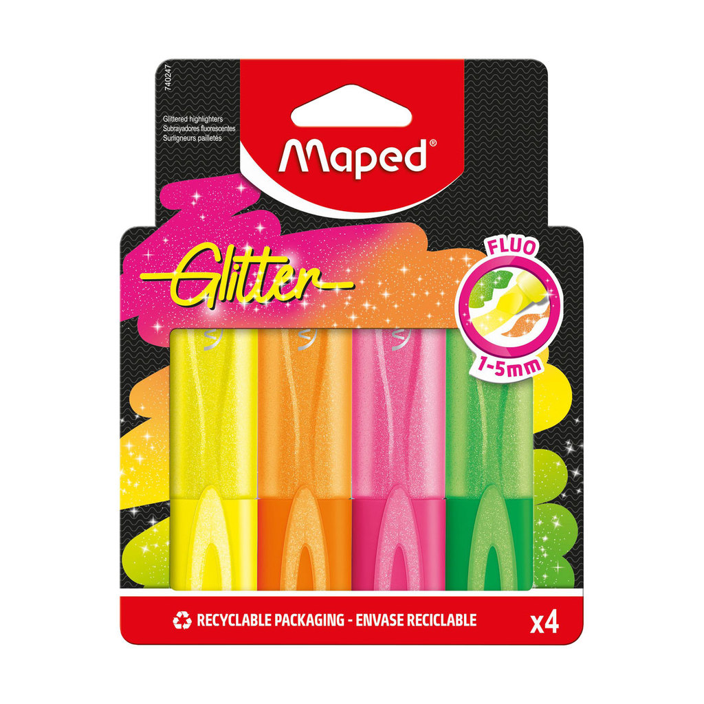 Pincel marca texto Glitter Neon estojo com 4 cores 740247 Maped em Oferta na Shopee