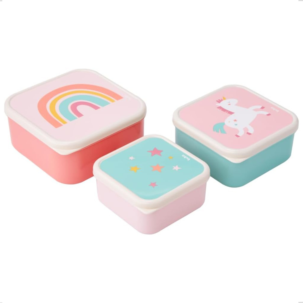 Kit 3 Potinhos Papa Lancheira Comida Escolar Magic Uni Unicornio Livre BPA Tampa Rosa Pote Buba