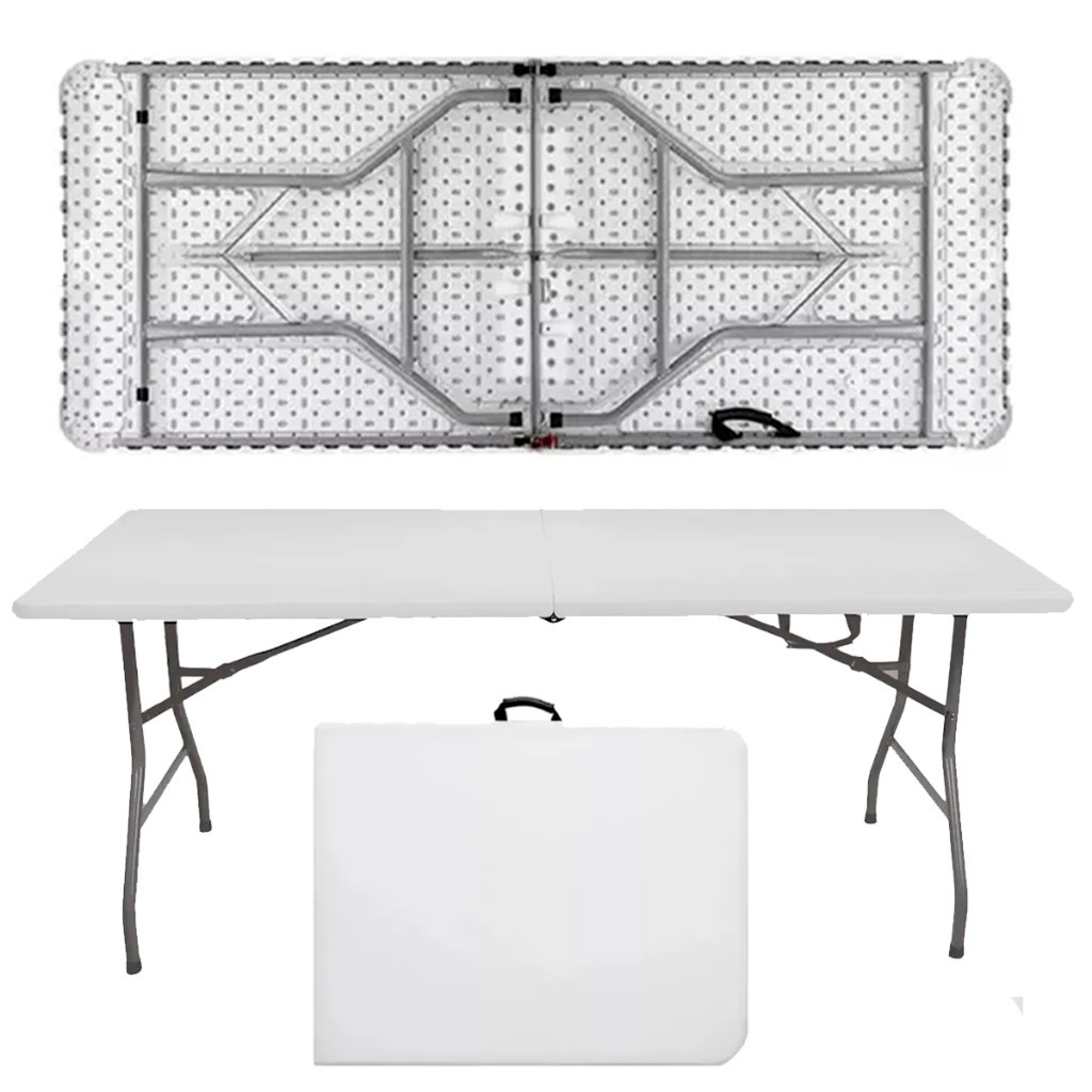 Mesa Dobrável com Alça Maleta Portátil 1,80m Camping Praia