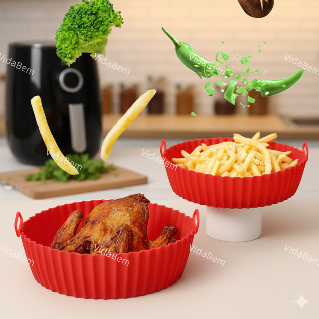 Formas de Silicone Reutilizáveis para Air Fryer Assadeira Antigordura Cesto Redondo 20cm/22cm