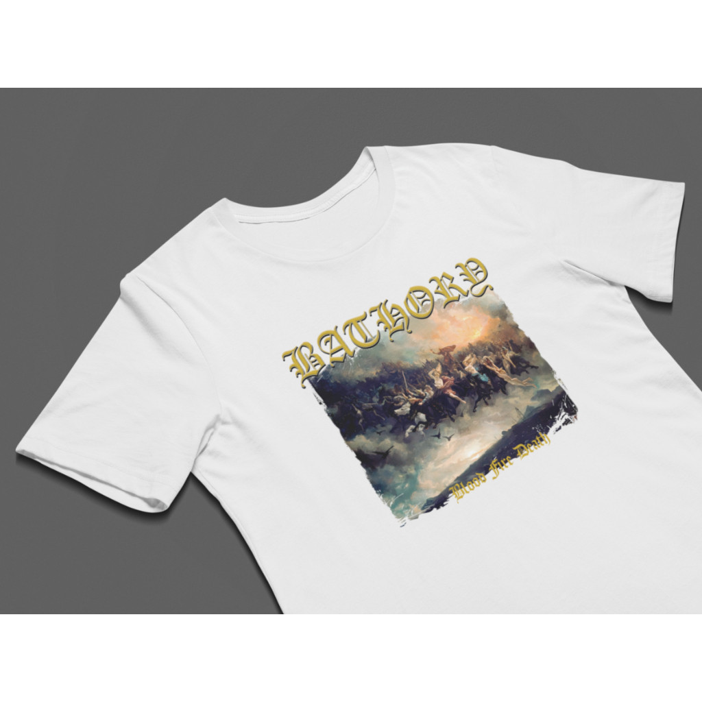 [Camiseta Premium em Algodão Puro]GXG Blusa Camisa Camiseta Unissex Álbum Blood Fire Death Bathory em Oferta na Shopee