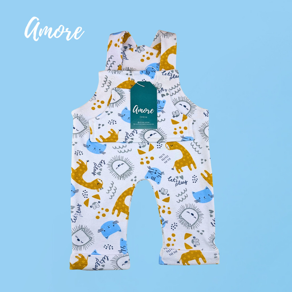 Jardineira para bebê Amiguinhos da Selva - Suedine 100% Algodão