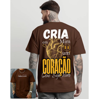 Camisa Camiseta Evangelica Crista T-shirt Casual Religioso Cria Em Mim Um Coração  Street wear em Oferta na Shopee