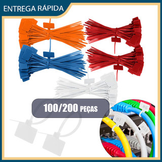 Etiquetas para marcação de cabos, 100/200 abraçadeiras com fecho automático, etiquetas de nylon para fios