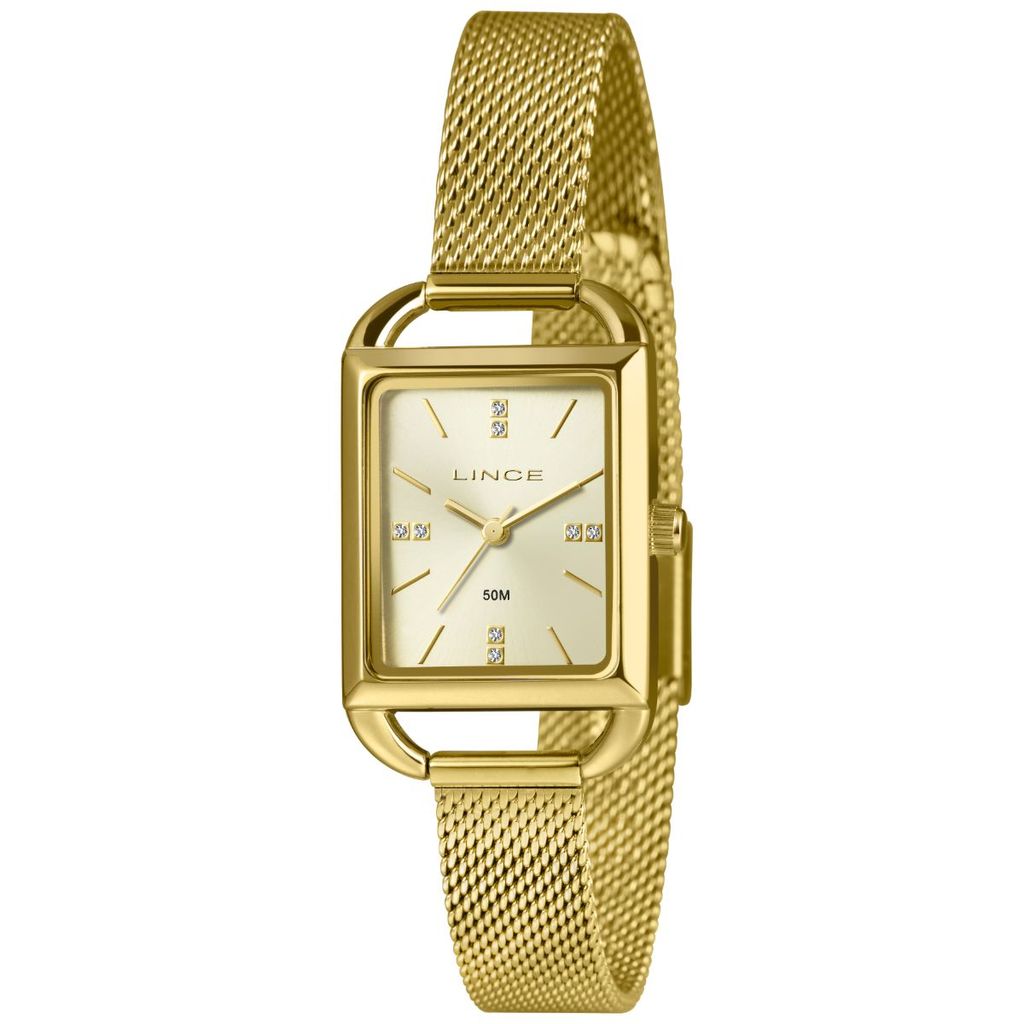RELÓGIO LINCE FEMININO DOURADO RETANGULAR LQG4790L24 C1KX