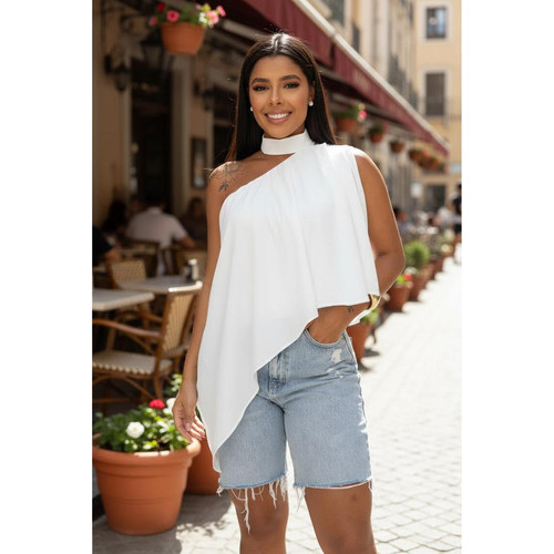 Blusa feminina blusa de verão Sem Manga Assimétrica