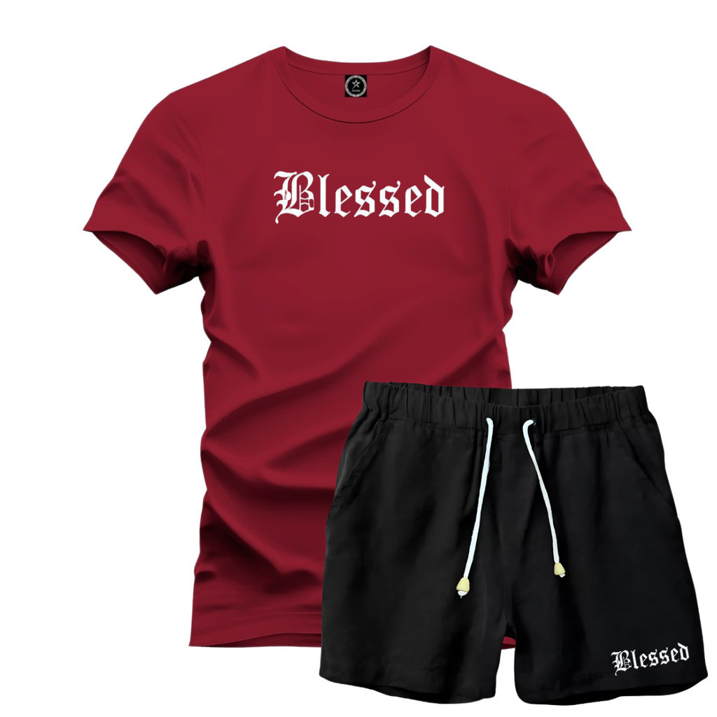 Kit Camiseta Blessed Algodão Premium Varias Cores + Short Linho Preto — imagem 2 de 2