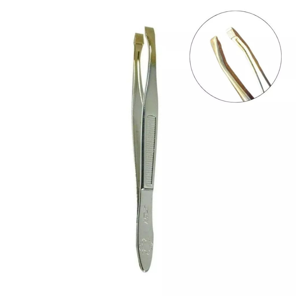 Pinça para sobrancelha XZN Ponta dourada profissional ponta reta em Oferta na Shopee