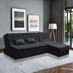 Sofá Cama King 5 Lugares 2,70m Alice Suede Preto Adonai Estofados