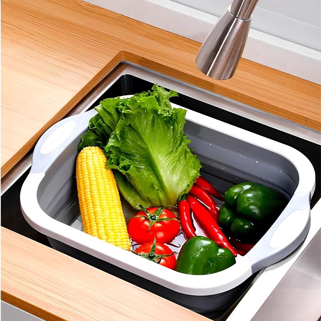 Bacia Dobrável Silicone Balde Tábua Corte Peixe Alimento Lava Roupa Cesto Cozinha