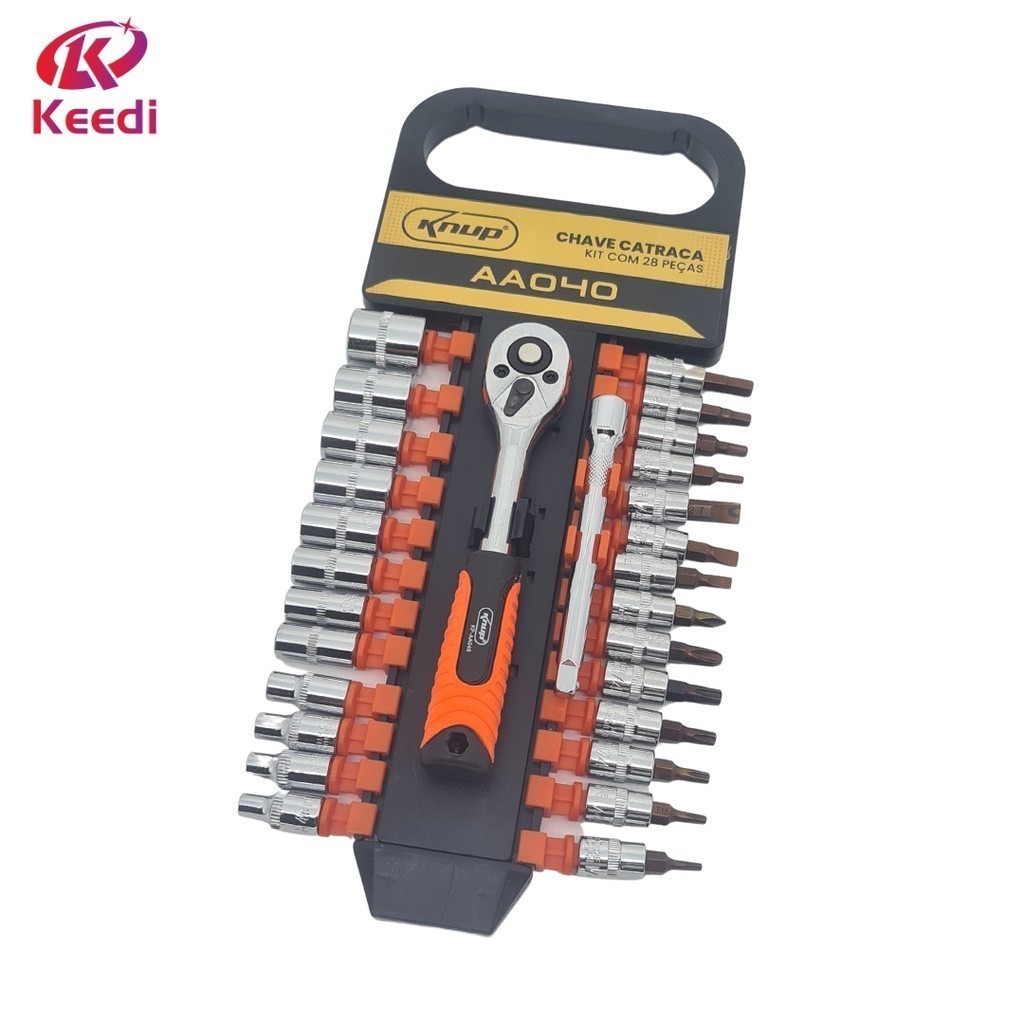 Kit Chaves Catraca Reversível com 28 Peças Philips Torx Fenda Bits