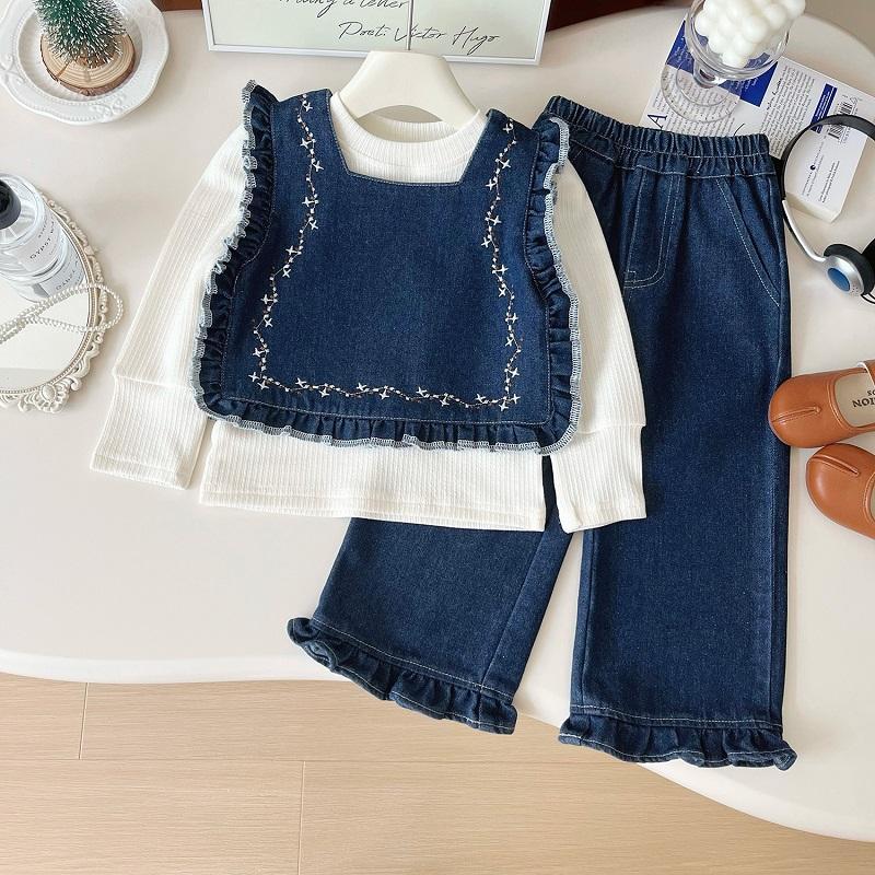 Meninas primavera terno 2025 novo estilo Super crianças moda roupas da moda bebê menina primavera calças de perna larga