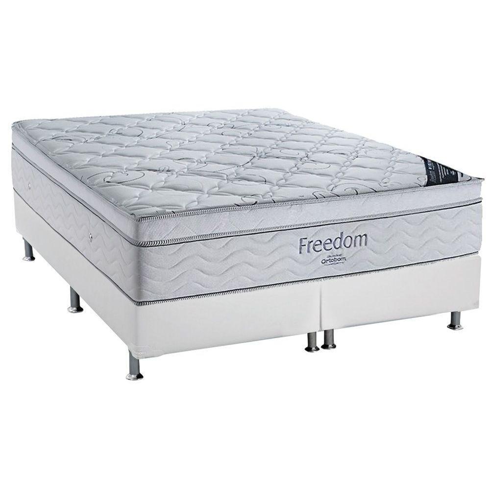 Conjunto Box Queen: Colchão Molas Ortobom SuperPocket Freedom Visco + Base CRC Courano White(158x198)