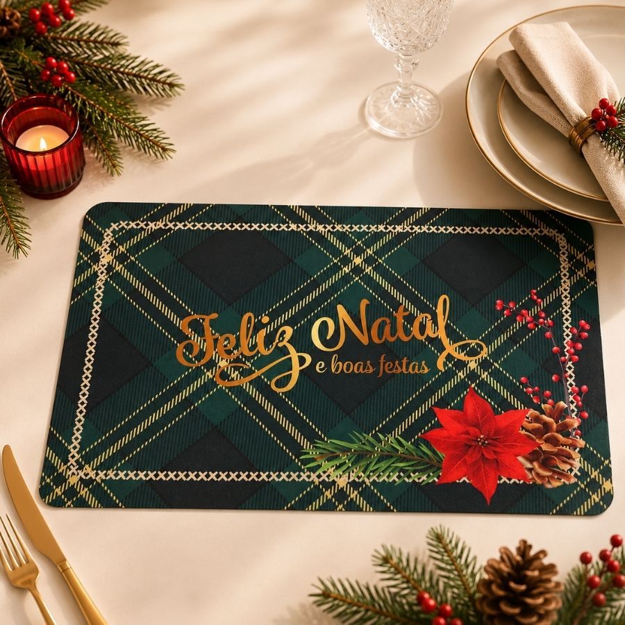 Jogo Americano de Natal - Feliz Natal e Boas Festas - Verde - 43x28cm - 1 unidade - Rizzo