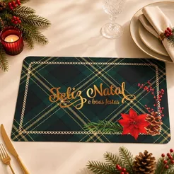 Jogo Americano de Natal - Feliz Natal e Boas Festas - Verde - 43x28cm - 1 unidade - Rizzo