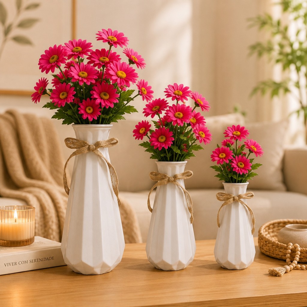 Kit 3 Vasos para Plantas Decorativo Texturizado Moderno Escritório/Sala Castela