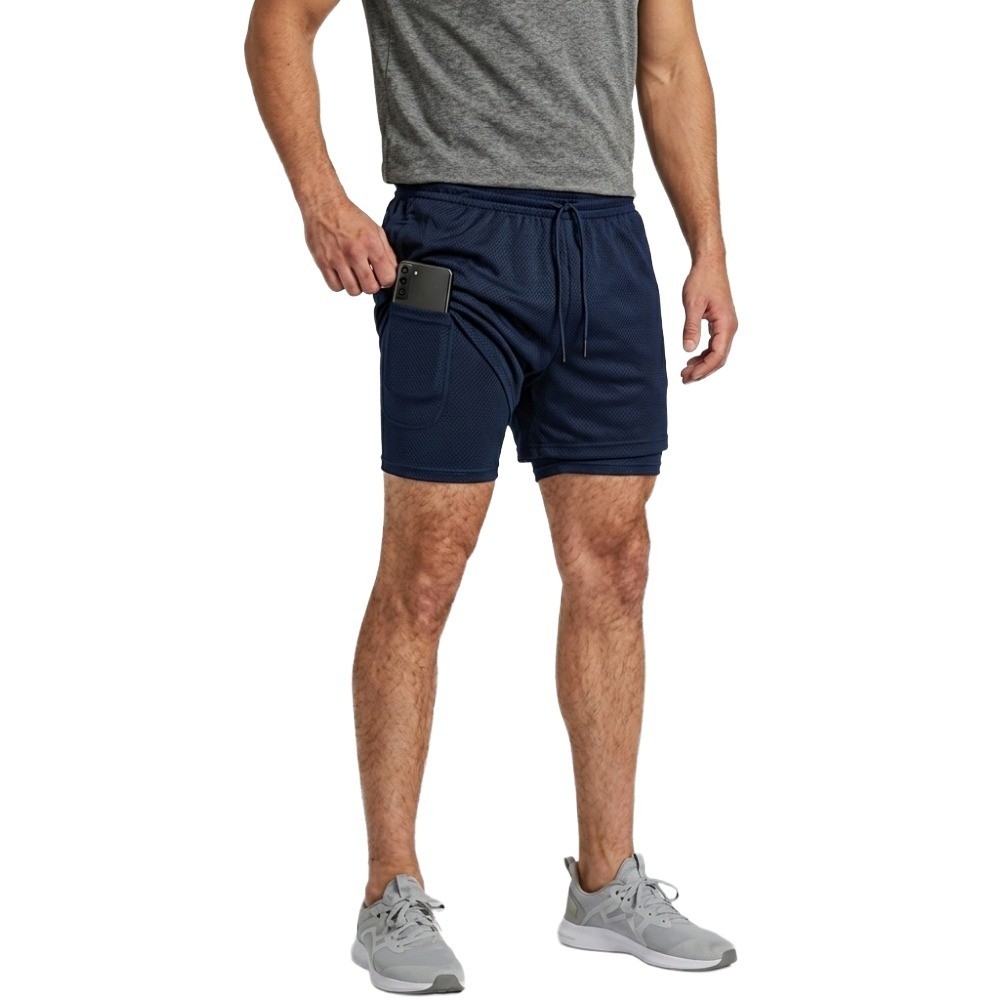Bermuda 2 em 1 Dry Fit Duplo Com Compressão Termica Anti Assadura Elastano Slim Academia Corrida
