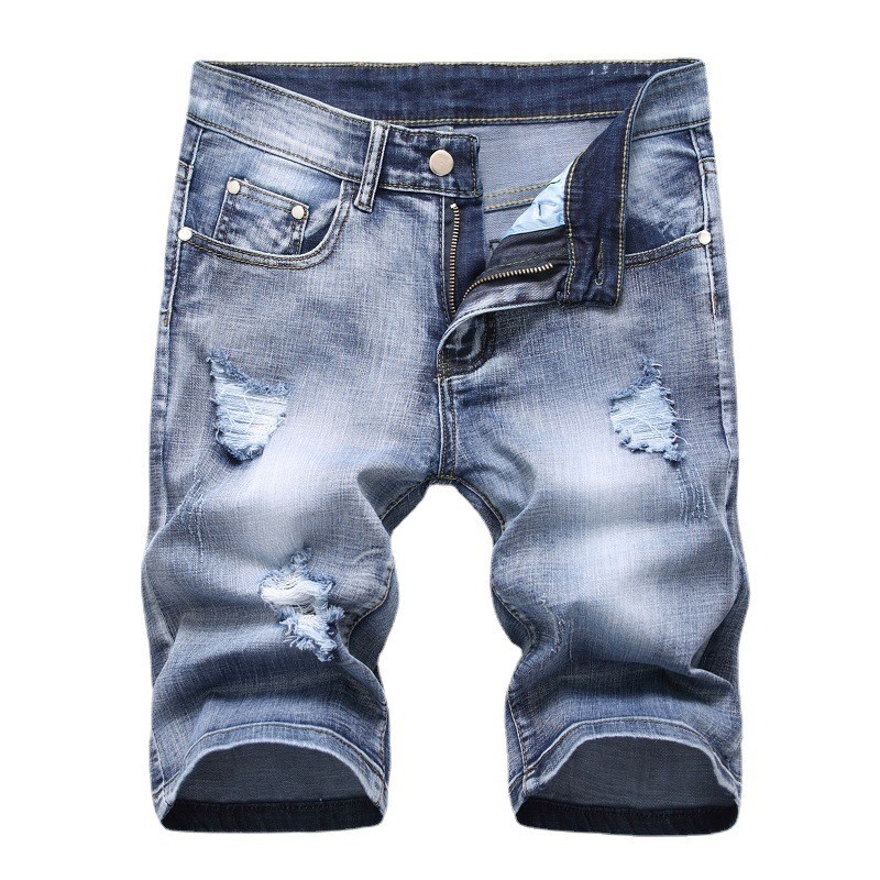 Calça Jeans rasgada média, calça Jeans retrô exclusiva, Shorts elásticos masculinos da moda 70126