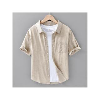 Novo estilo de linho masculino camisa de manga curta Casual algodão linho camisa masculina linho cor sólida simples meia