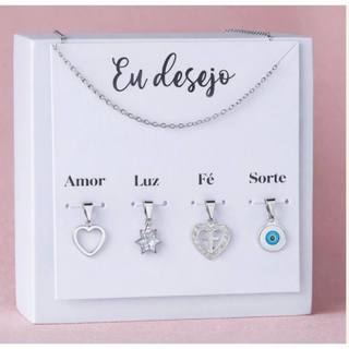 kit conjunto  colar 4 pingentes em aço inox hipoalérgico prata feminino prata