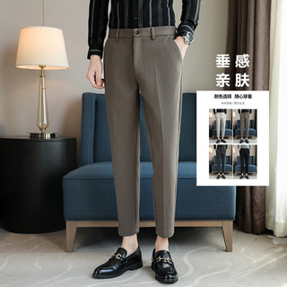 Calças de lã masculinas outono inverno reta Drape magro-ajuste magro calças casuais masculinas engrossado versão coreana
