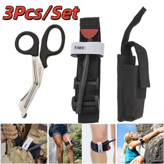 Kit Torniquete Tático Militar com Tesoura de Emergência, 3 Peças Primeiros Socorros para Caminhada Caça Sobrevivência
