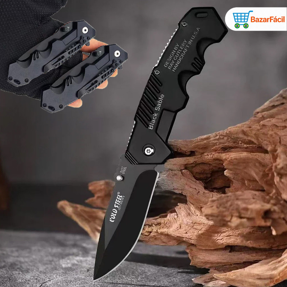 Faca Automática em Aço Preto – Canivete para Cozinha, Frutas, Pesca e Atividades ao Ar Livre com Trava de Segurança