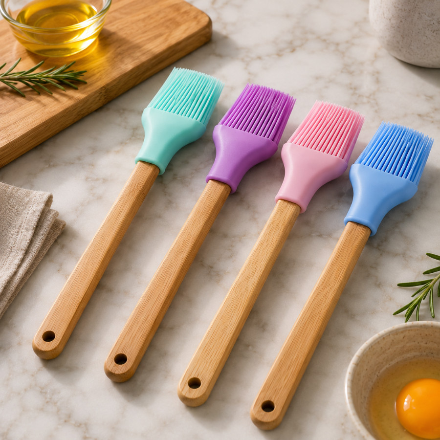 Pincel Culinário de Silicone com Cabo de Bambu Resistente ao Calor Antiaderente