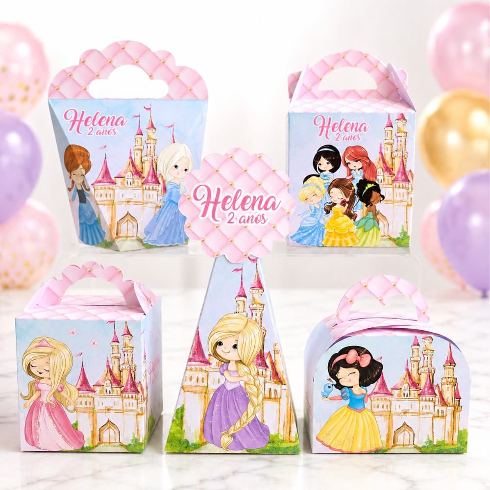 Kit festa caixas Personalizadas Princesas cute - Lembrancinhas de aniversário - PEGUE E MONTE