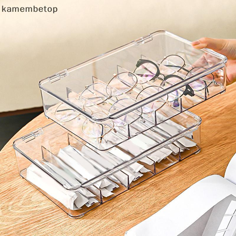 Caixa De Armazenamento De Óculos Transparente Multifuncional , 5 Grades , Organizador De Sol Dividido , Recipiente À Pro
