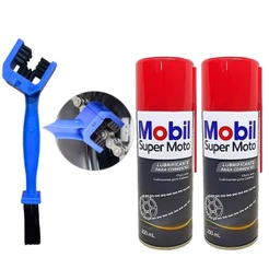 KIT COM 2 LUBRIFICANTES CORRENTE TRANSMISSAO MOTO BIKE MOBIL CHAIN LUBE 200 ML + ESCOVA DUPLA SHIVER