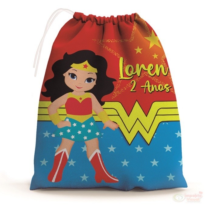 Kit 30 Sacolinhas Surpresa Personalizada Tecido Mulher Maravilha Cute (15x20)