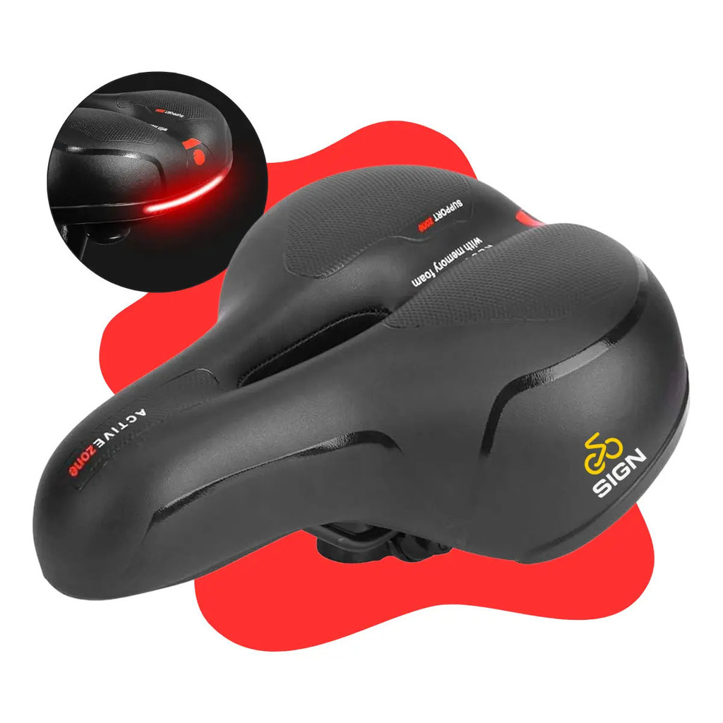 Banco Bike Selim Grande Para Bicicleta Super Comfort Molas Vazado Gel Tech Com Refletor Spinning Confortável Resistente