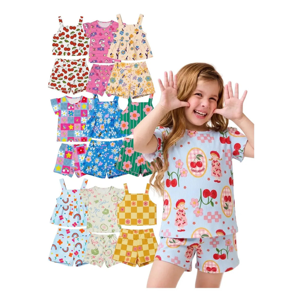 Kit 4 Peças Roupas Infantil Menina Sortido Verão - 2 Camisetas + 2 Shorts - Criança Feminina