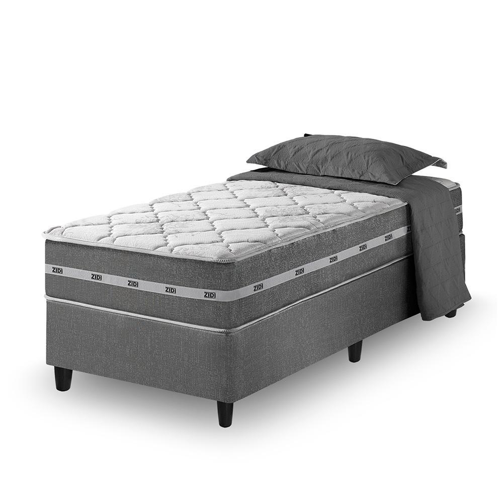 Cama Box Solteiro King Cinza + Colchão Molas Ensacadas Zidi Miami 96x203x59cm