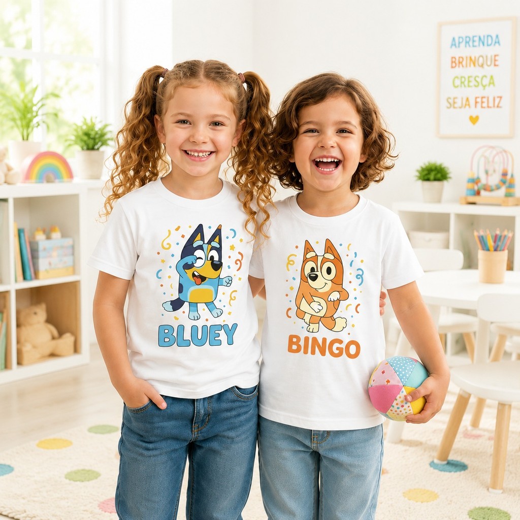 Camiseta Infantil Personagens Divertido Cachorrinhos 100% Algodão Blusa Infantil Estampada Macia Leve Casual