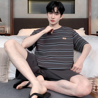 Pijamas de algodão puro masculino de verão legal pijamas masculinos verão simples cor sólida masculino de manga curta Lo