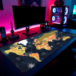 Mouse Pad Gamer Mapa Mundi Vintage Escuro 65x30cm 80x40cm 90x50cm 120x60cm Borda Costurada